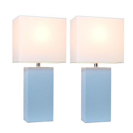 Feeltheglow Modern Leather Table Lamps, Periwinkle with White Fabric Shades, 2PK FE2519716